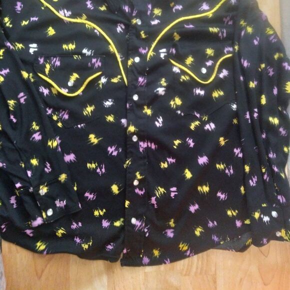 Vintage Brush Strokes Polyester Western Disco Shirt - Picture 2 of 6